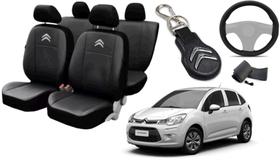 Conjunto de Capa do Citroen C3 2012 a 2018 + Chaveiro e Capa de Volante de Alta Resistência