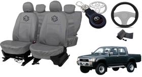 Conjunto de capa Hilux 91-03 couro cinza + chaveiro top