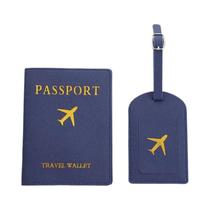 Conjunto De Capa Para Passaporte E Etiqueta De Bagagem Em Couro PU, Identificador De Mala, Etiqueta