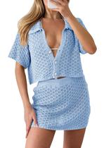 Conjunto de capa Saodimallsu feminino, crochê, praia, verão, azul celeste