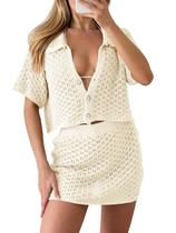 Conjunto de capa Saodimallsu feminino, crochê, praia, verão, branco Conjunto de capa Saodimallsu feminino, crochê, praia, verão, branco