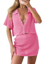 Conjunto de capa Saodimallsu feminino, crochê, praia, verão, rosa Conjunto de capa Saodimallsu feminino, crochê, praia, verão, rosa