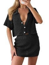 Conjunto de capa Saodimallsu feminino de crochê, praia, verão, preto Conjunto de capa Saodimallsu feminino de crochê, praia, verão, preto