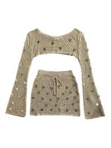 Conjunto de capa WDIRARA feminino de crochê, lantejoulas, praia, cáqui Conjunto de capa WDIRARA feminino de crochê, lantejoulas, praia, cáqui