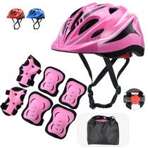 Conjunto de Capacete e Joelheiras Infantil Ajustável Rosa