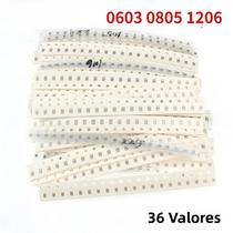 Conjunto De Capacitores Cerâmicos SMD 1pF-10uF 36 Valores 0603 0805 1206 Kit Sortido 720pcs