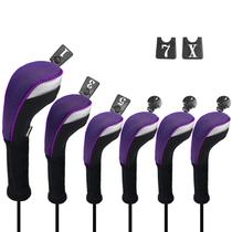 Conjunto de capas de cabeça de clube de golfe Andux Long Neck, 6 peças (preto/roxo)
