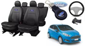 Conjunto de Capas de Couro Impermeável Fiesta 2013-2019 + Volante e Chaveiro - Detalhes Exclusivos