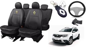 Conjunto de Capas de Couro Impermeável Renault Duster 2017 + Capa de Volante + Chaveiro