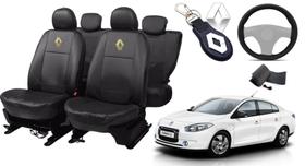 Conjunto de Capas de Couro Renault Fluence 2010-2011 + Capa de Volante com Agulha + Chaveiro