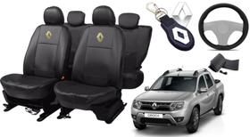 Conjunto de Capas de Couro Renault Oroch 2011 a 2012 + Capa de Volante + Chaveiro Renault