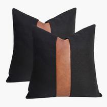 Conjunto de capas de travesseiro cygnus Black Linen Patchwork Faux Leather