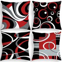 Conjunto de capas de travesseiro geométrico abstrato vermelho preto branco x4