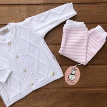 Conjunto De Cardigan Rubi Branco E Calça Listrada Conjunto De Cardigan Rubi Branco E Calça Listrada