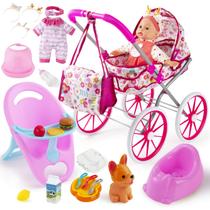 Conjunto de carrinho de bebê Baby Doll seppacio, boneca de 12,5 polegadas com acessórios Conjunto de carrinho de bebê Baby Doll seppacio, boneca de 12,5 polegadas com acessórios