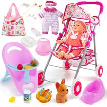 Conjunto de carrinho de bebê Baby Doll seppacio, boneca de 12,5 polegadas com acessórios