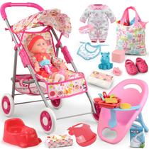 Conjunto de carrinho de bebê YIYBM com boneca de 32 cm e acessórios Conjunto de carrinho de bebê YIYBM com boneca de 32 cm e acessórios