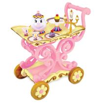 Conjunto de carrinhos de chá Girl's Beauty and The Beast da Disney Store inclui Lumiere, Mrs. Potts, Chip, Cake com prato e servidor Brinquedos Disney Princess, com Singing Lumiere e efeito Bubbling Tea Médio