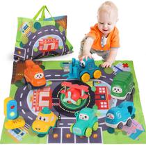 Conjunto de carros de brinquedo ALASOU, 8 peças com tapete de brincadeira/bolsa de armazenamento de 1 a 2 anos Conjunto de carros de brinquedo ALASOU, 8 peças com tapete de brincadeira/bolsa de armazenamento de 1 a 2 anos