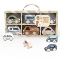 Conjunto de carros de brinquedo de madeira SPEEDY MONKEY, 6 peças com estojo