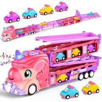 Conjunto de carros de brinquedo Hot Bee Girls com Unicorn Truck 6 Princess Cars Conjunto de carros de brinquedo Hot Bee Girls com Unicorn Truck 6 Princess Cars