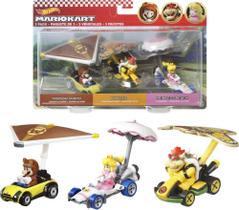 Conjunto de carros de brinquedo Hot Wheels Mario Kart com planadores, pacote com 3 Conjunto de carros de brinquedo Hot Wheels Mario Kart com planadores, pacote com 3