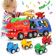 Conjunto de carros de brinquedo Qirptey Dinosaur Transport Truck com 4 carros 1-4Y Conjunto de carros de brinquedo Qirptey Dinosaur Transport Truck com 4 carros 1-4Y