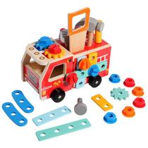Conjunto de carros interativos de madeira Toy Fire Truck com porcas e parafusos Conjunto de carros interativos de madeira Toy Fire Truck com porcas e parafusos