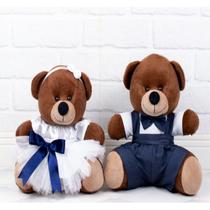 CONJUNTO DE CASAL URSO TEDDE 12cm - PAJEM MARINHO E DAMINHA BRANCA DETALHE MARINHO