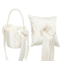 Conjunto de casamento, anel de cetim de noiva, travesseiro e cesta para floristas