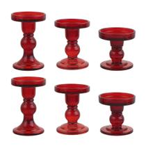 Conjunto de castiçais BTGLLAS Red Glass de 6 peças com suporte de vela Conjunto de castiçais BTGLLAS Red Glass de 6 peças com suporte de vela