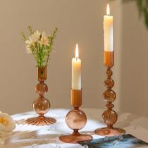 Conjunto de castiçais de vidro Hewory, 3 peças com nervuras marrons