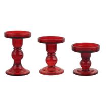 Conjunto de castiçais de vidro vermelho BTGLLAS de 3 peças