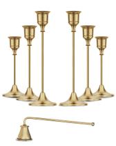 Conjunto de castiçais dourados para velas cônicas com apagador (6 unidades)