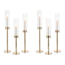 Conjunto de castiçais NUPTIO Hurricane Glass 6, metal dourado, 60 cm