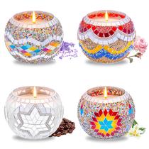 Conjunto de castiçais Rancco Mosaic Glass com velas de cera de soja
