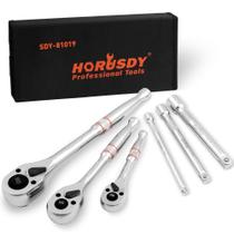 Conjunto de catracas HORUSDY, 3 peças, 1/4”, 3/8”, 1/2”, acionamento de 90 dentes
