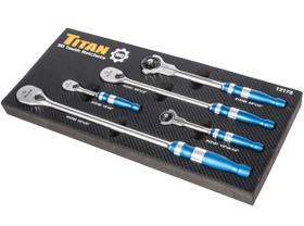 Conjunto de Catracas Titan 12175 (5 Peças) - Cabeça Giratória 90 Dentes e Plana Conjunto de Catracas Titan 12175 (5 Peças) - Cabeça Giratória 90 Dentes e Plana