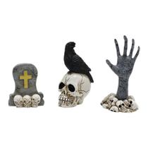 Conjunto de cemitério de Halloween Resin Garden Crow Skull Tombstone