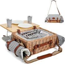Conjunto de Cesta de Piquenique de Vime SatisInside para 2 Pessoas com Mesa e Manta