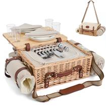 Conjunto de cesta de piquenique de vime SatisInside para 4 pessoas com mesa e cobertor