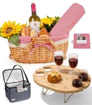 Conjunto de cesta de piquenique Filano para 4 pessoas com mesa e refrigerador de bambu Conjunto de cesta de piquenique Filano para 4 pessoas com mesa e refrigerador de bambu