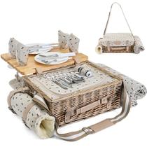 Conjunto de cesta de piquenique SatisInside para 4 pessoas com mesa e cobertor Conjunto de cesta de piquenique SatisInside para 4 pessoas com mesa e cobertor