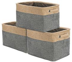 Conjunto de cesta grande de armazenamento Sorbus pacote com 3 - 15 C x 10 L x 9 A - Grande caixa organizadora dobrável de tecido retangular com alças de transporte para lençóis, toalhas, brinquedos, roupas, quarto das crianças, berçário (cinza/br
