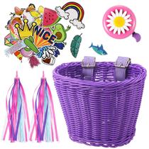 Conjunto de cestas de bicicleta Boao Unicorn com sino, adesivos e flâmulas Conjunto de cestas de bicicleta Boao Unicorn com sino, adesivos e flâmulas