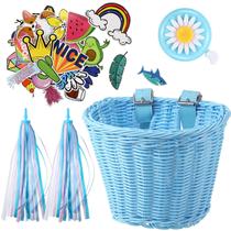 Conjunto de cestas de bicicleta Boao Unicorn Kids com sino e adesivos azuis Conjunto de cestas de bicicleta Boao Unicorn Kids com sino e adesivos azuis