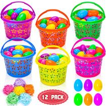 Conjunto de Cestas de Páscoa Garma com 12 Ovos de Plástico e Grama Colorida