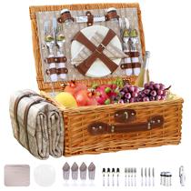 Conjunto de cestas de piquenique YPShuye para 4 pessoas com isolamento e cobertor Conjunto de cestas de piquenique YPShuye para 4 pessoas com isolamento e cobertor
