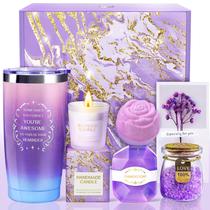 Conjunto de cestas de presentes Allemu Lavender Spa com vela, bomba de banho e muito mais