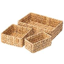 Conjunto de cestas decorativas em vime e jacinto, grandes e pequenas, tecidas à mão para armazenamento